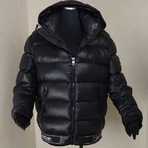 Calvin Klein Men's L Black Premium Down Puffer Coat Logo Waistband NWOT